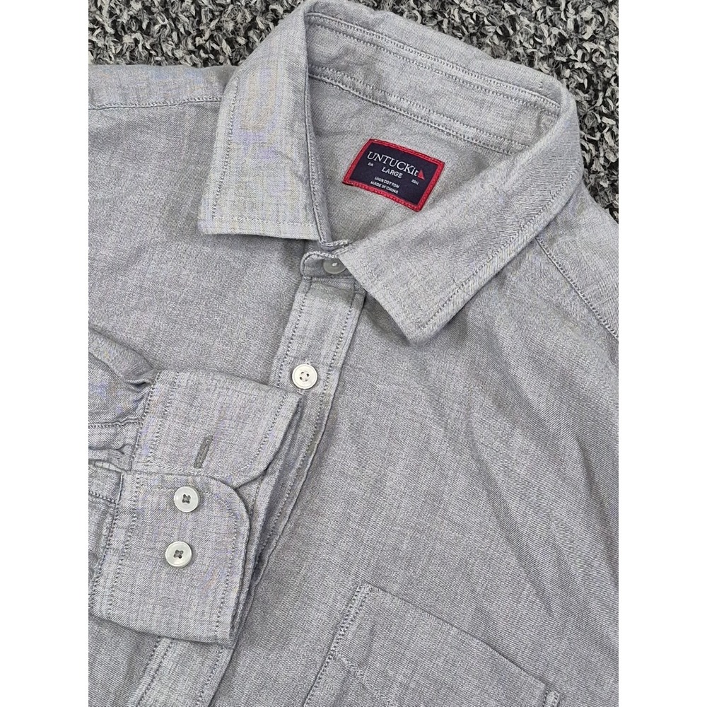 UNTUCKit Valadige Mens Long Sleeve Large Gray 100% Cotton Button Up Soft Flannel